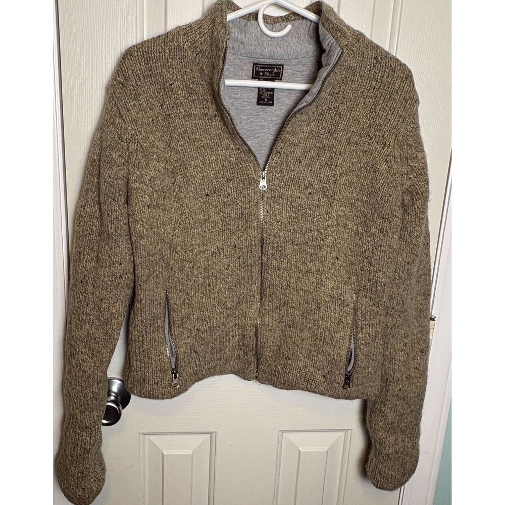 Vintage Abercrombie & Fitch Jacket Medium Lambswool Full Zip Cotton Line Marled